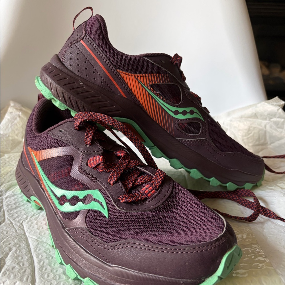 Saucony Women's Maroon Sneakers with Mint and Orange Accents
